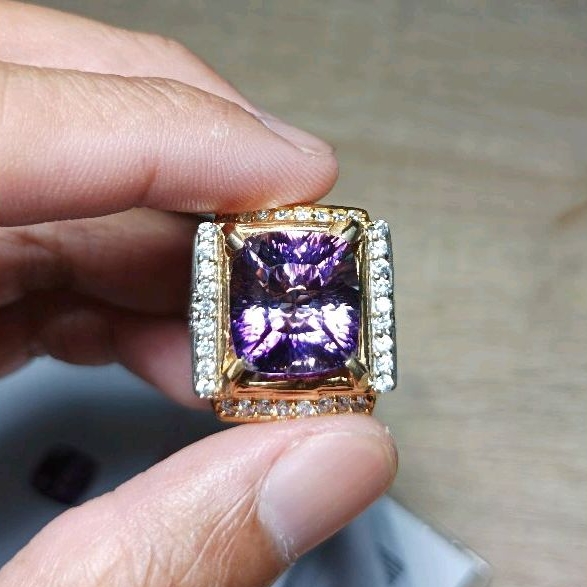 Cincin batu permata natural amethyst + memo GLI