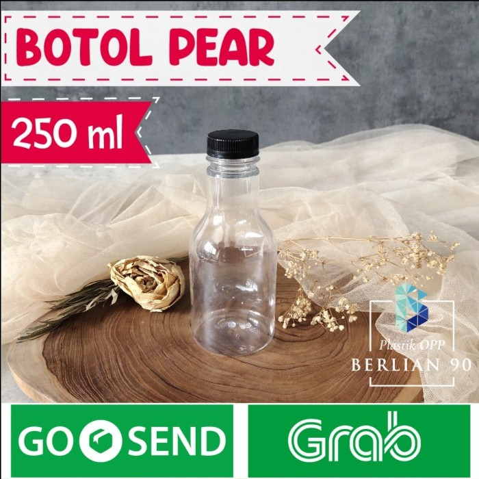 ECER_Botol Plastik Pear 250 ml Untuk Kemasan Kopi Jus Susu Jamu + Tutup / Botol Minum 250 ml