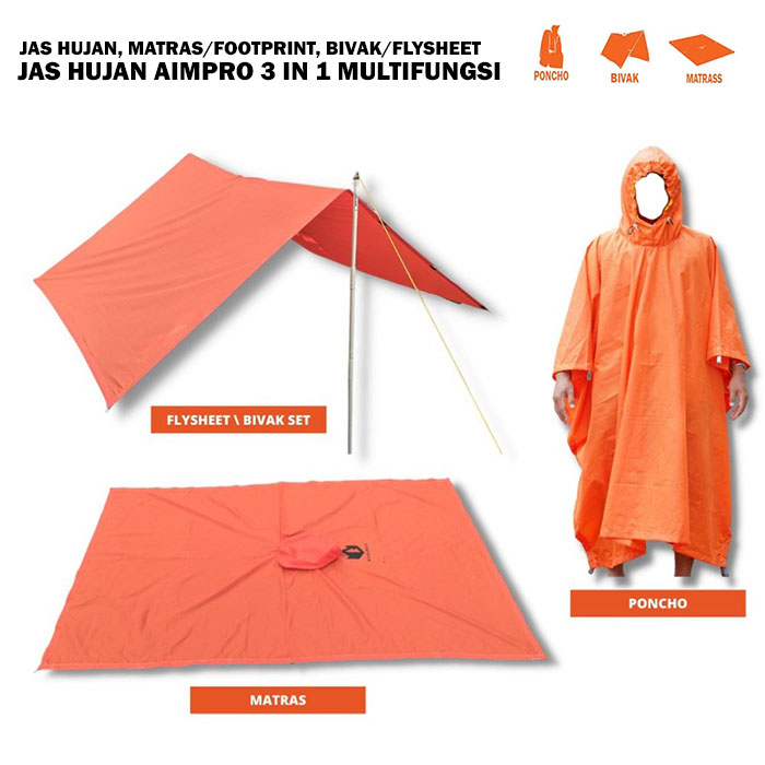 Jas Hujan Ponco 3 In 1 Waterproof Multifungsi Matras Flysheet Bivak