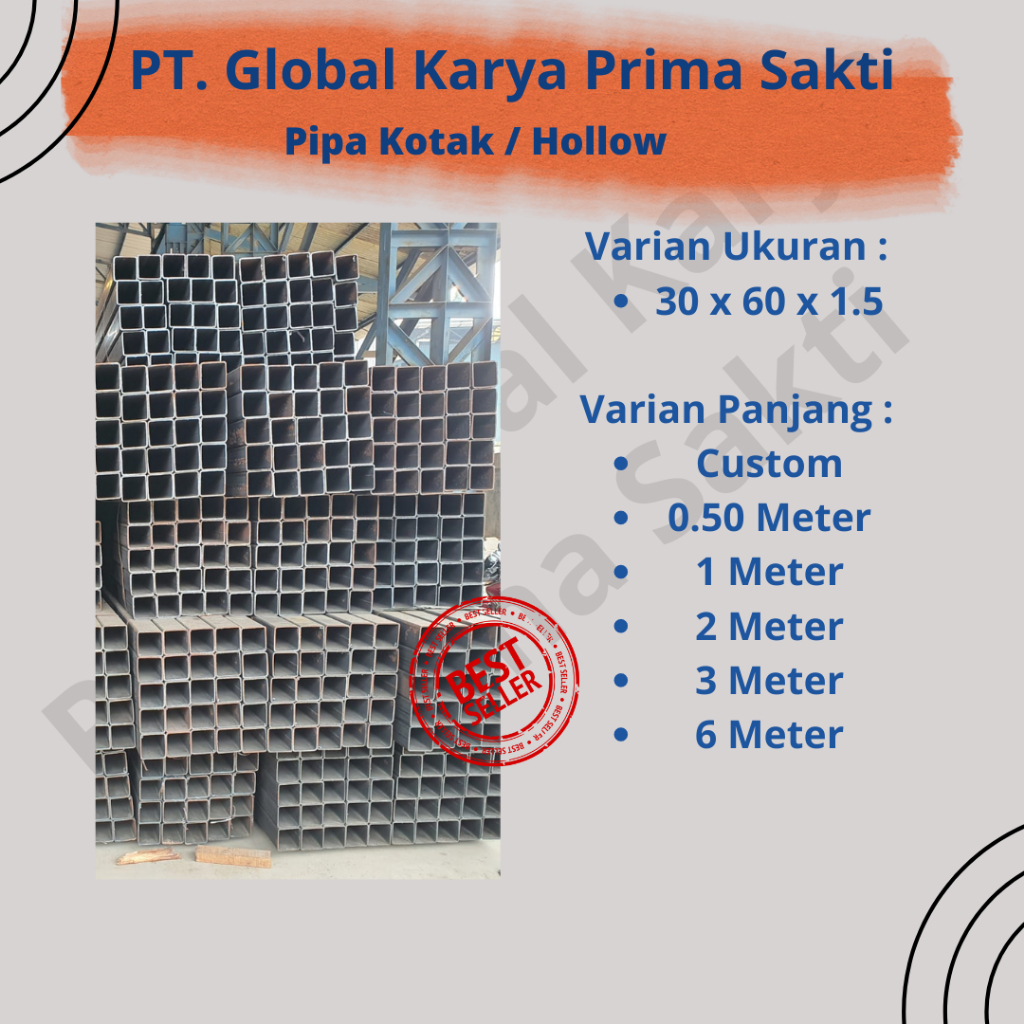 Besi Hollow 30 x 60 x 1.5 x 0.50 Meter