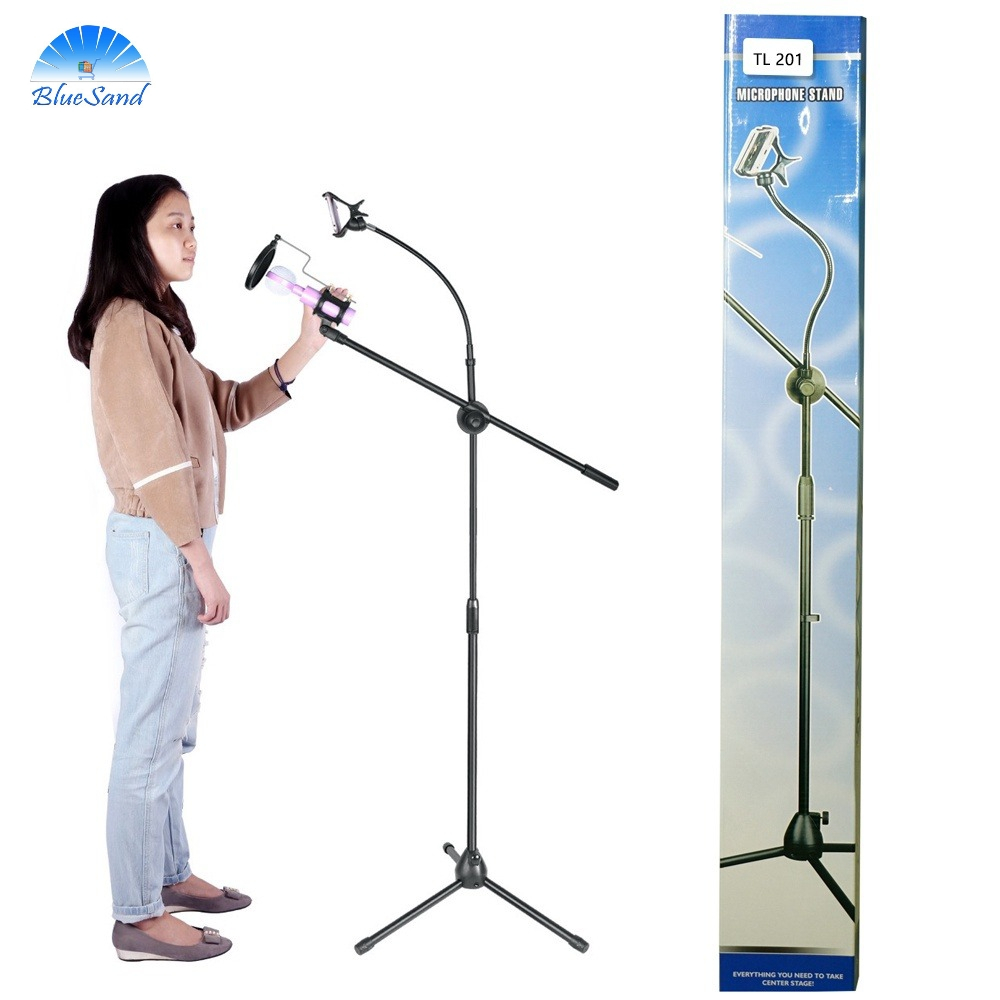 Stand Mic Panjang Portable Microphone Degree Berdiri + Holder Hp 360 Recording Karaoke Free Phone Ho