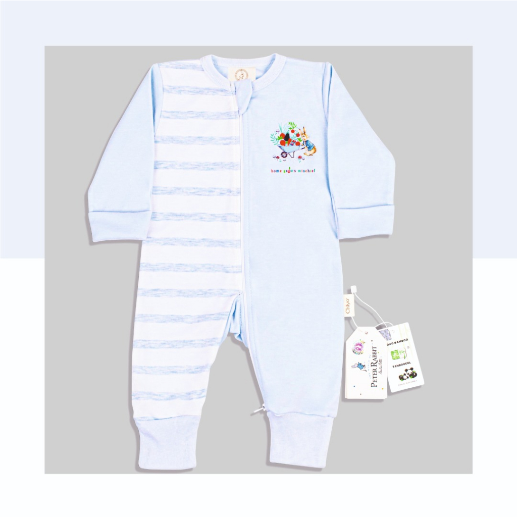 Chiyo Jumpsuit Zipper Bamboo Stripe Peter Rabbit Size 0-3 STOK TERBATAS