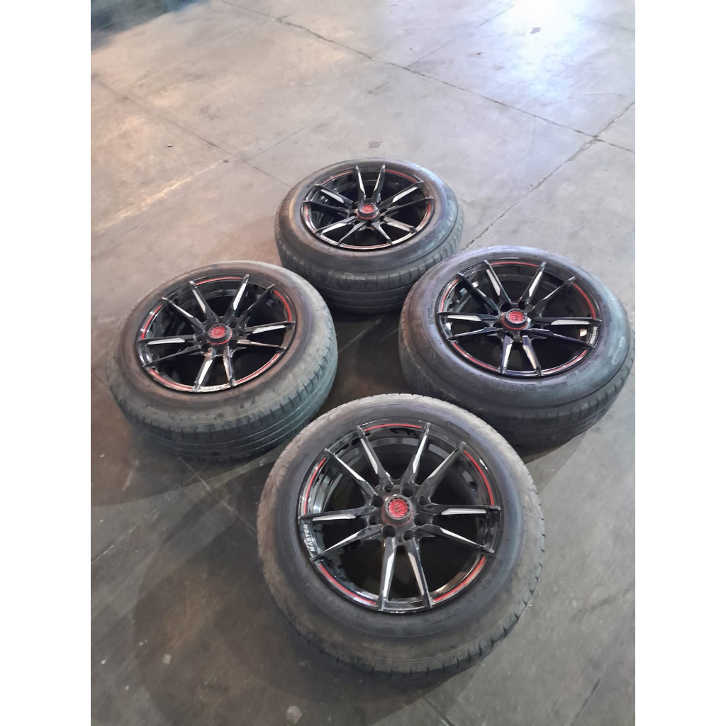 VELG BEKAS MONSTER R15X7 BAUT 4 PCD 4X100/4x114 + BAN 185 65 R15