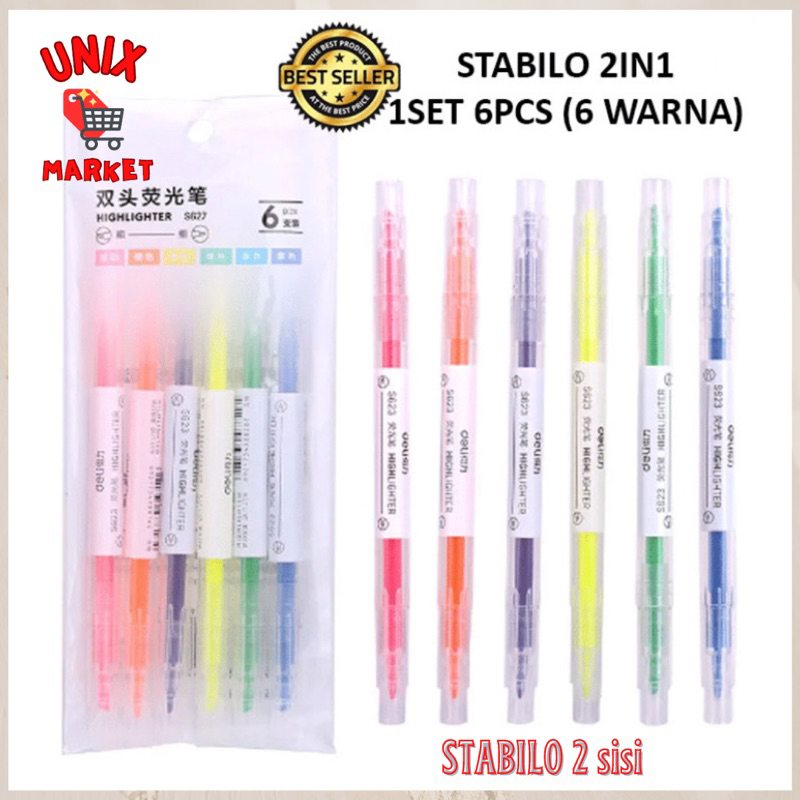 

STABILO WARNA WARNI 2 SISI 2 ARAH / STABILO SET / HIGHLIGHTER PEN / STABILO SET 1 PACK ISI 6 PCS / STABILO 2 ARAH 6 WARNA