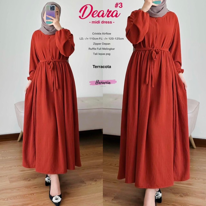RESTOCK 8.9 DEARA MIDI DRESS by HANANIA Crinkle Airflow Premium Busui LD 110cm Dress Wanita Muslim