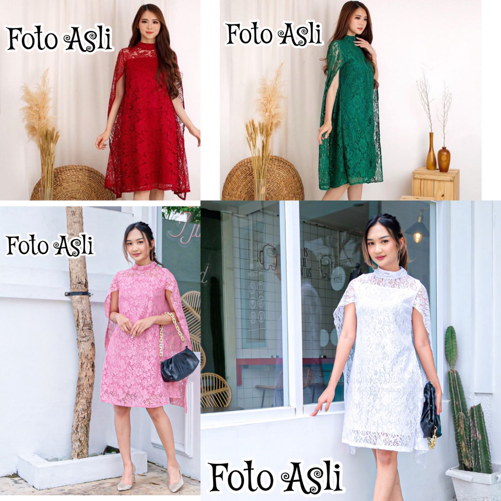 Midi Dress Korea Kondangan Maxi Wedding Dress Korean Style Dres Brukat Lengan Batwing Kelelawar Baju