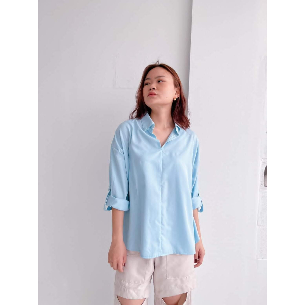 Kemeja Biru Wanita Polos