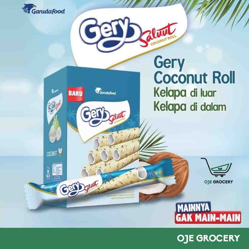 

GERY SALUUT ROLLS COKLAT BOX (24pcs) - CHOCO COATED - COCONUT ROLLS - WAFER DENGAN RASA KELAPA ASLI