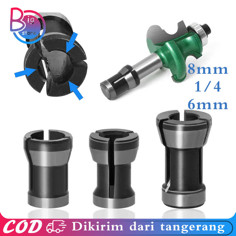 3pcs Adapter Collet Chuck 6/6.35/8mm Collet Chuck Collet Chuck Router Trimmer Ukiran Chuck Router Bi