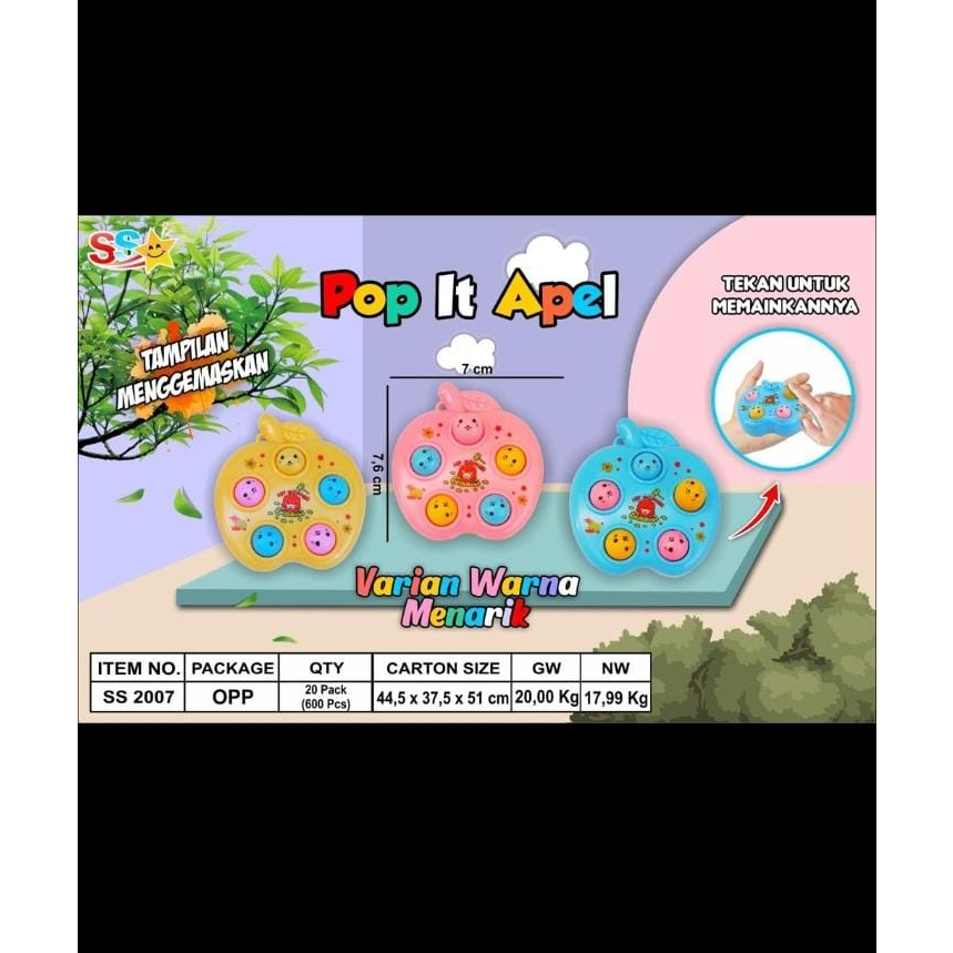Mainan Pop it apel  Pop It Mini Murah - Pop It karakter warna menggemaskan - mainan pencet jari puku