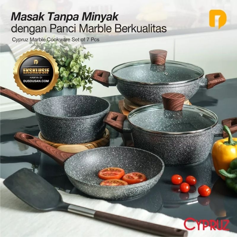 Cypruz - [FREE LOGAM MULIA MINI GOLD ]Panci Set/Cookware set Marble of 7 dan 4 pcs