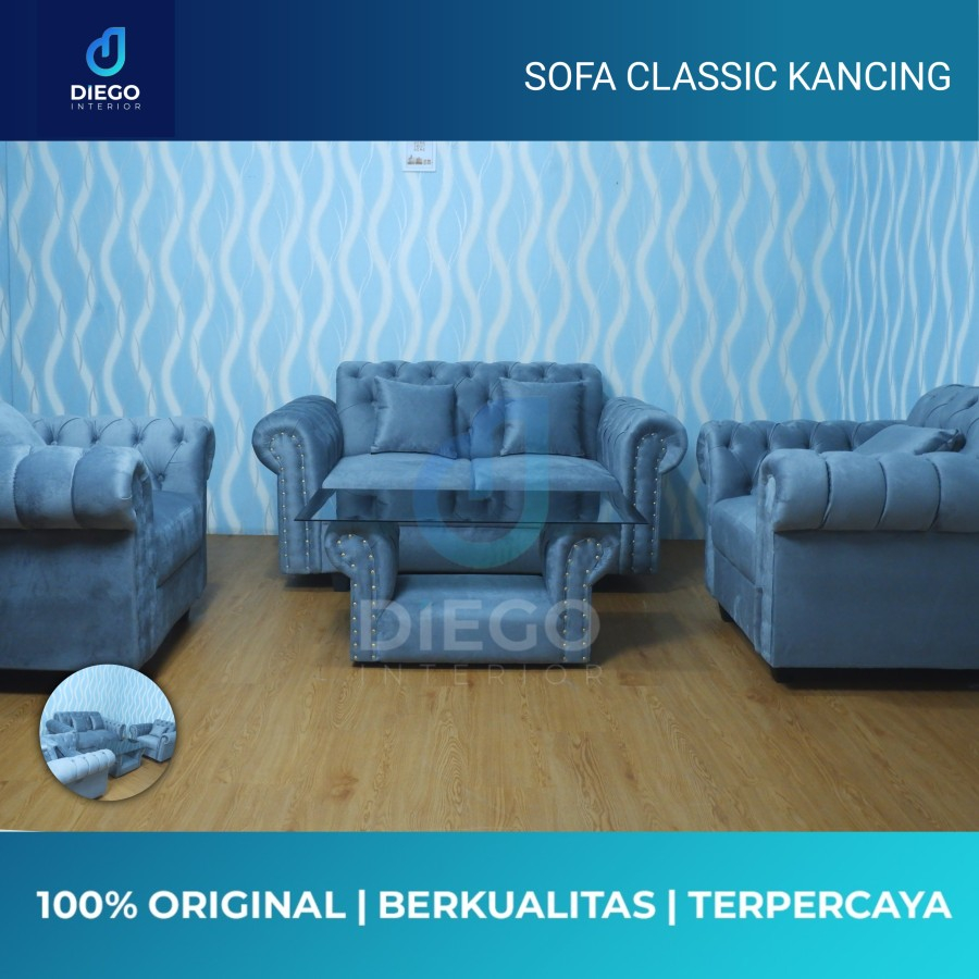Sofa Klasik 211 + meja Sofa Minimalis 211 + meja Sofa Full Kancing