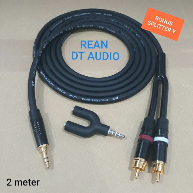 kabel rekam mixer ke hp jack mini stereo to 2 RCA kabel DT Audio 2 meter
