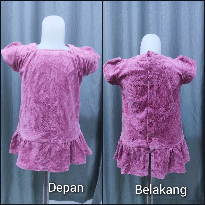 Dress anak bludru velvet ungu