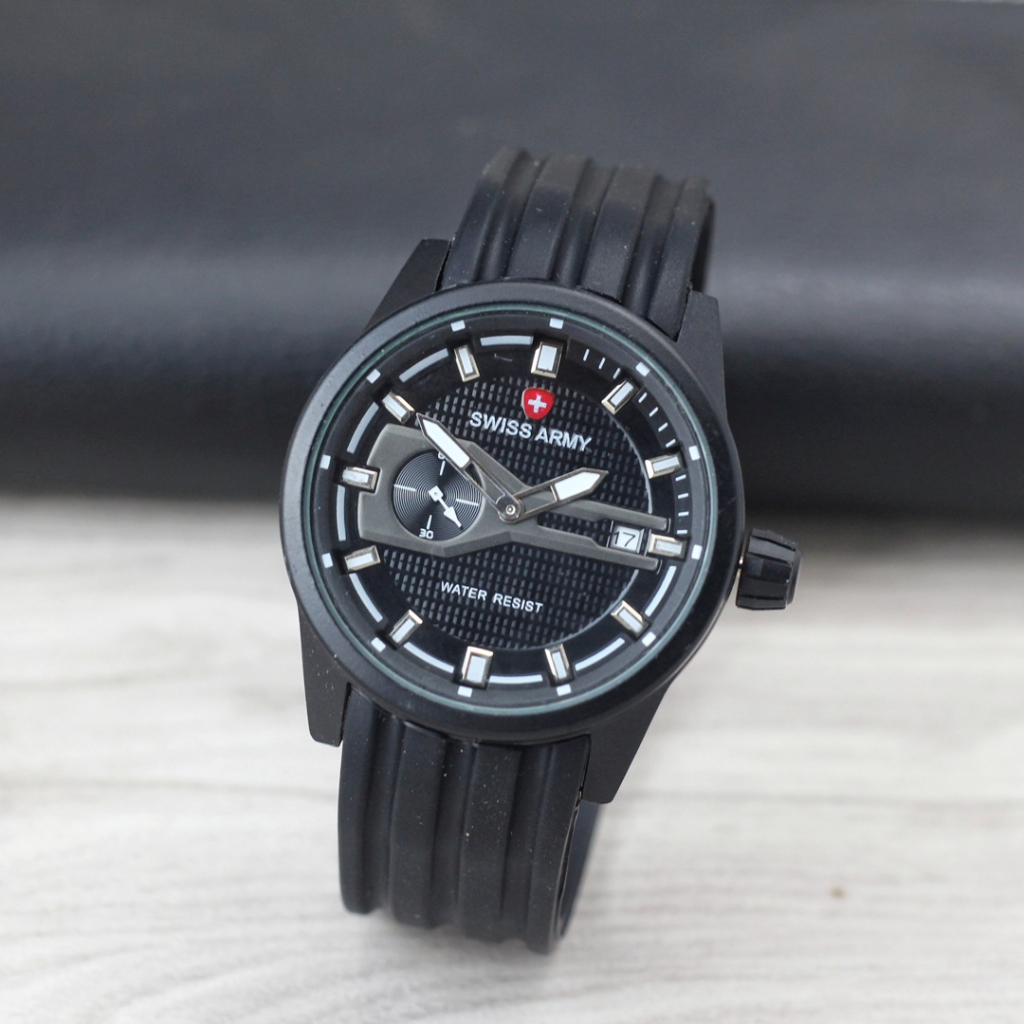 Jam tangan Pria Sa 7415M tali karet analog tanggal aktif detik samping