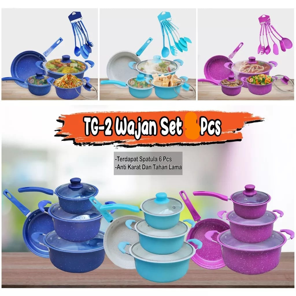 Panci Wajan Set Teflon Marble Cookware Set Tutup Kaca wajan anti lengket wajan serbaguna