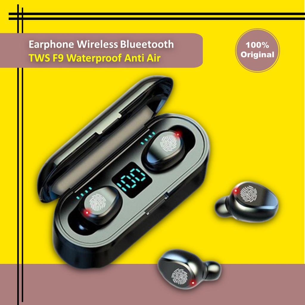Earphone Headset Wireless Blueetooth TWS F9 Waterproof Anti Air