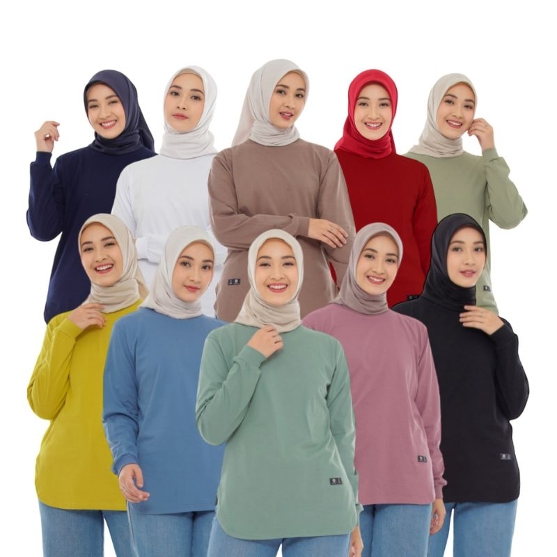 Atasan Baju Kaos Polos Wanita Tangan Panjang Top Basic Muslimah Terbaru Kekinian