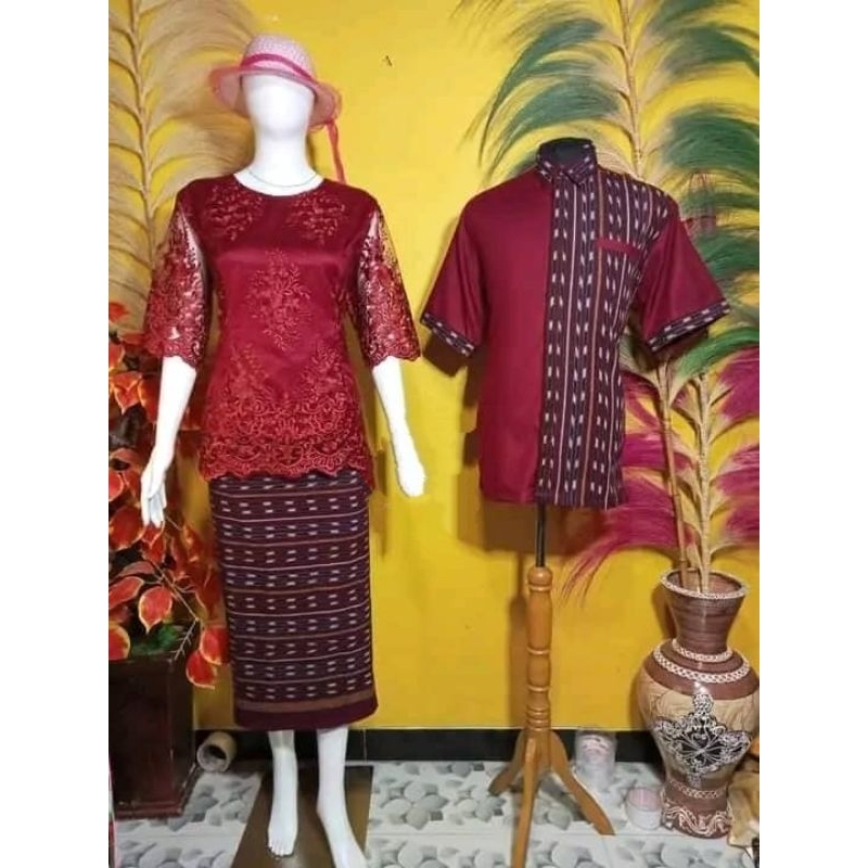 COUPLE BAJU BROKAT SETELAN ROK DAN KEMEJA TENUN KOMBINASI KATUN
