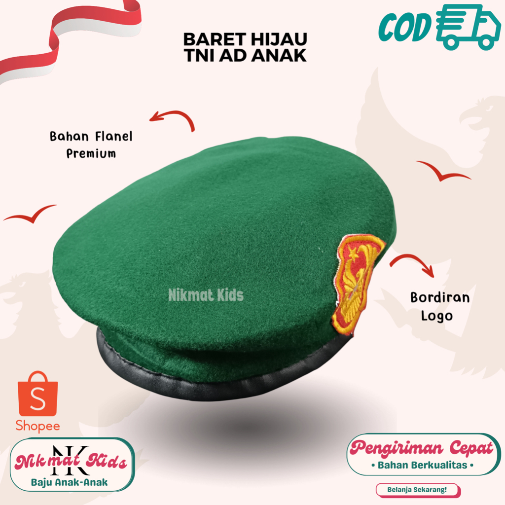 Baret hijau tni ad anak logo baret kopassus anak merah baret biru tni au anak topi