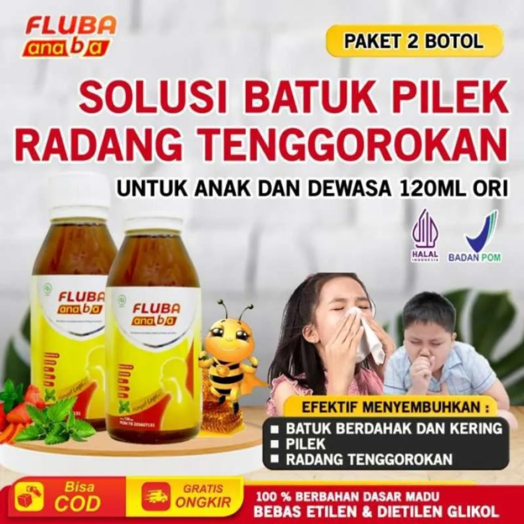 

FLUBA ANABA 2 Botol Original Madu Obat Batuk Pilek Flu Radang Tenggorokan Anak BPOM Halal