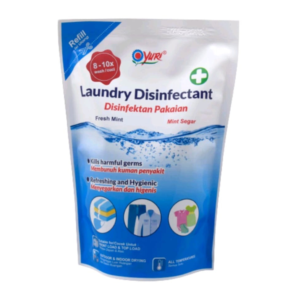 Yuri Laundry Disinfectant / Disinfektan Pakaian Fresh Mint 410ml Pouch