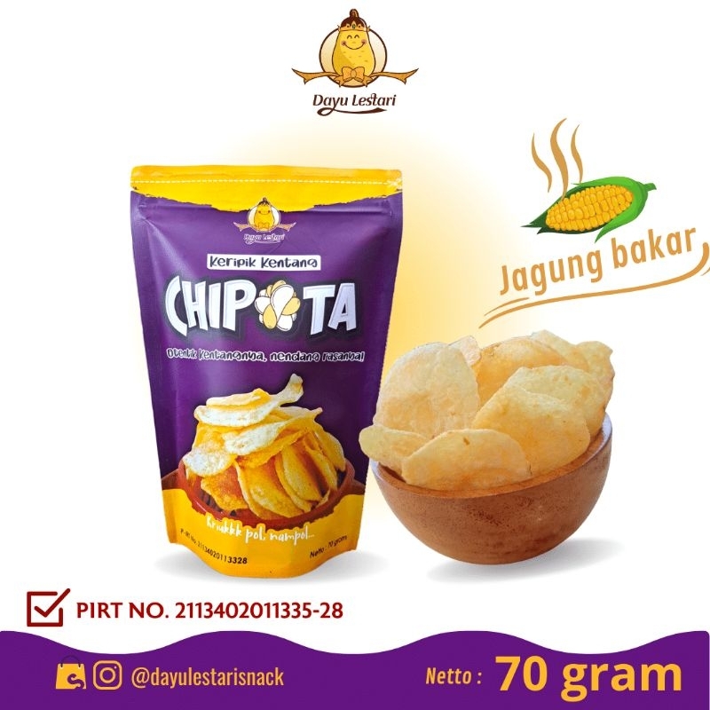 

CHIPOTA Jagung Bakar 70g Keripik Kentang Potato chips || Snack Cemilan Kekininian sehat nikmat