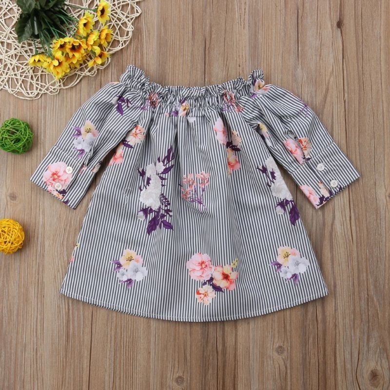 BAJU BAYI DRESS ANAK PEREMPUAN MODEL BLOUSE BAHAN KATUN SABRINA MOTIF BUNGA FLOWER SALUR KARET SERUT