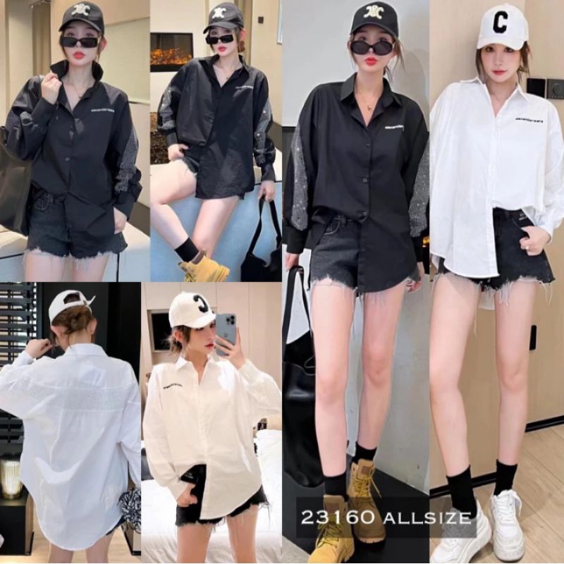 KEMEJA IMPORT BANGKOK KATUN OVERSIZE HITAM PUTIH KOREAN STYLE KPOP