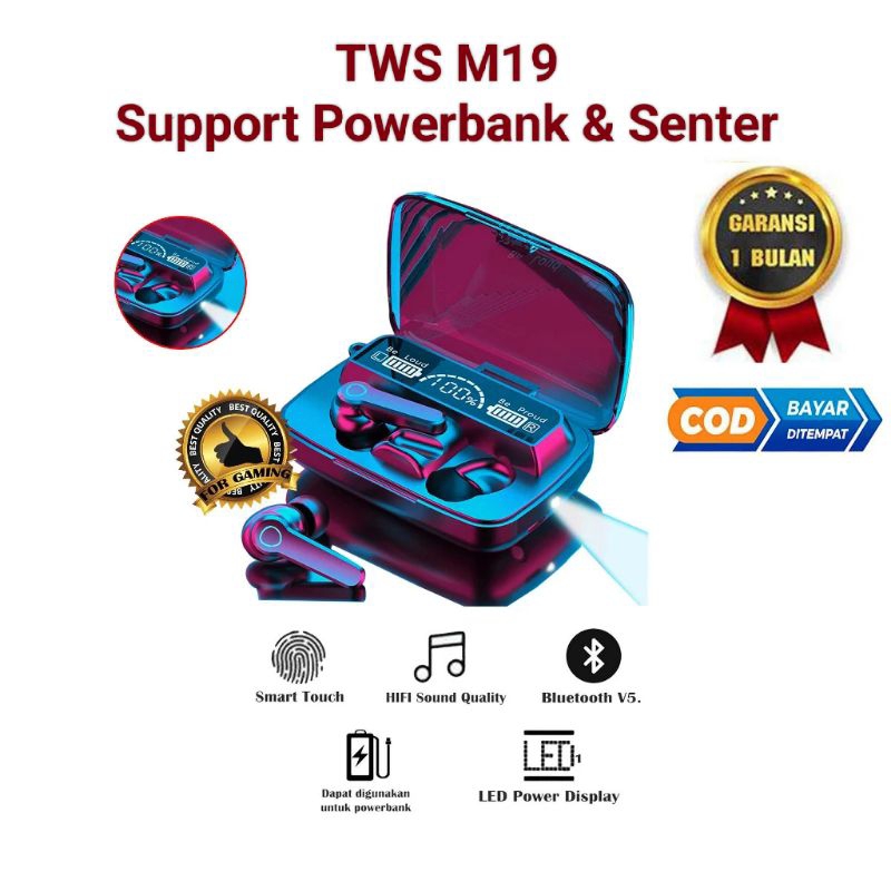 TWS M19 HEADSET BLUETOOTH WIRELESS BT V5.1