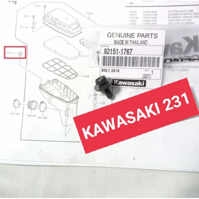 Baut Pengunci Filter Udara Ninja 150 RR R Ss Kawasaki Bolt 6x16 Original 92151-1767