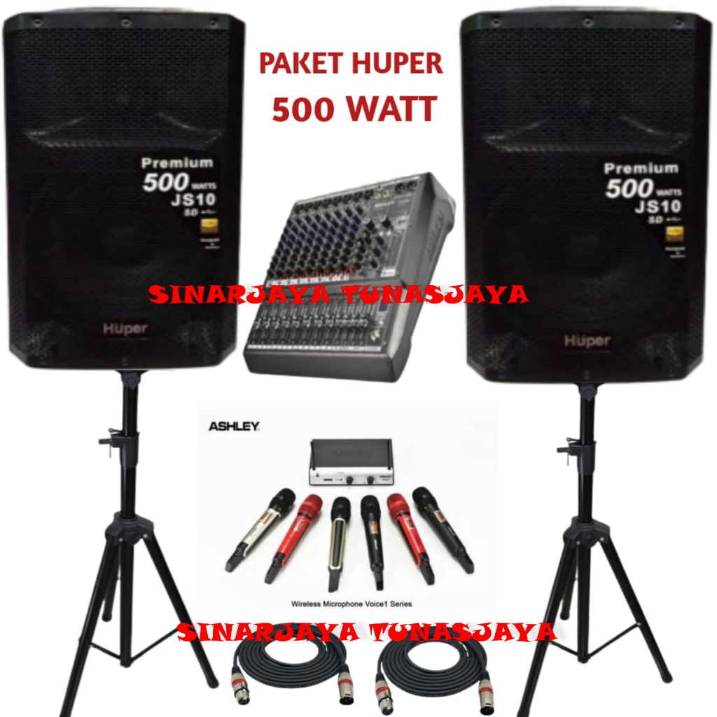 1 PAKET SOUND SISTEM HUPER JS10 ORIGINAL HUPER JS10 15INCH/MIXER ASHLEY 8 CHANNEL , MIC WIRELESS