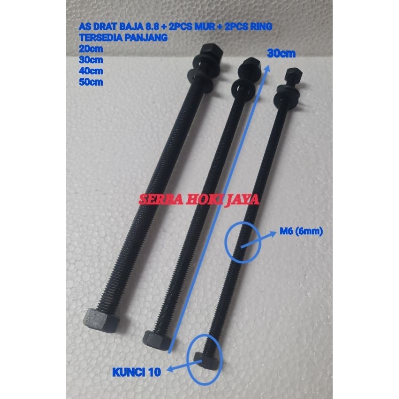 AS DRAT BAJA 8.8 M6 x 50cm, + 2pcs MUR + 2pcs RING PLAT / LONG DRAT BAJA 8.8 M6 x 50cm