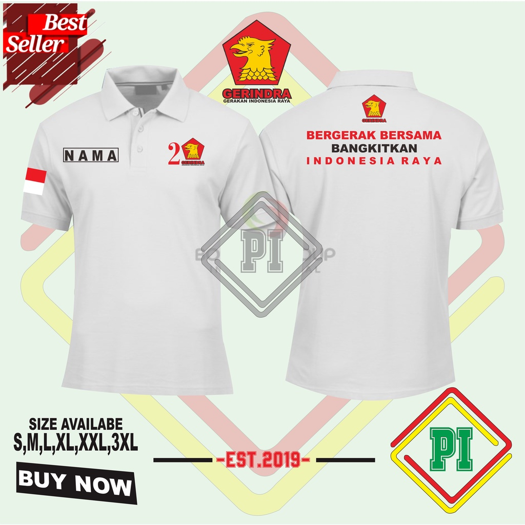 Poloshirt / Kaos Kerah Polo Partai GERINDRA Bergerak Bersama Bangkitkan Indonesia Raya Free Nama