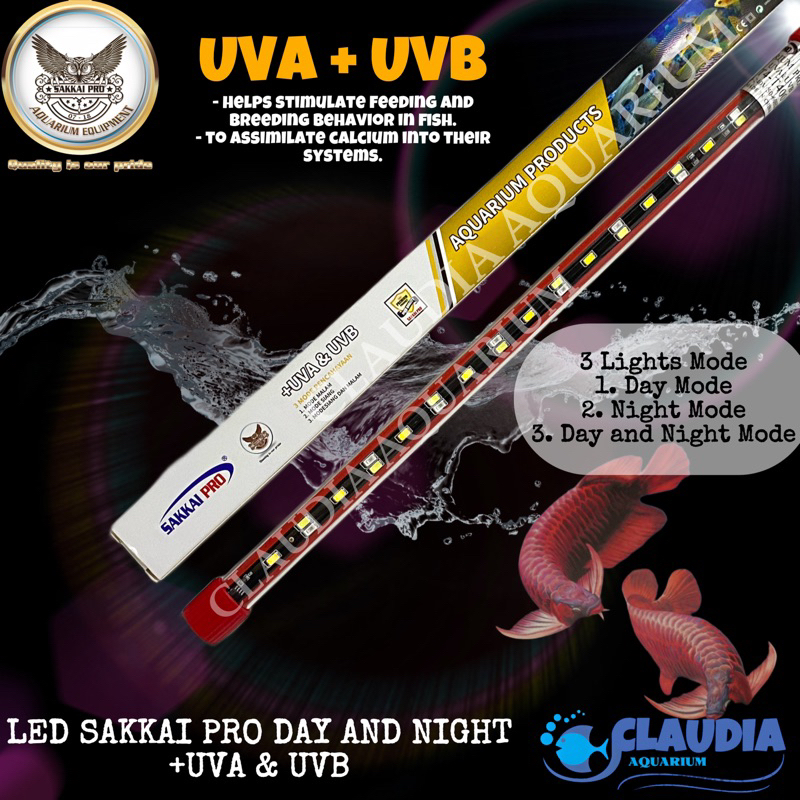 Lampu Celup LED Aquarium  SAKKAI PRO T4 DAY AND NIGHT UVA & UVB 20 30 40 50 60 80 100 cm T4 T200 T30