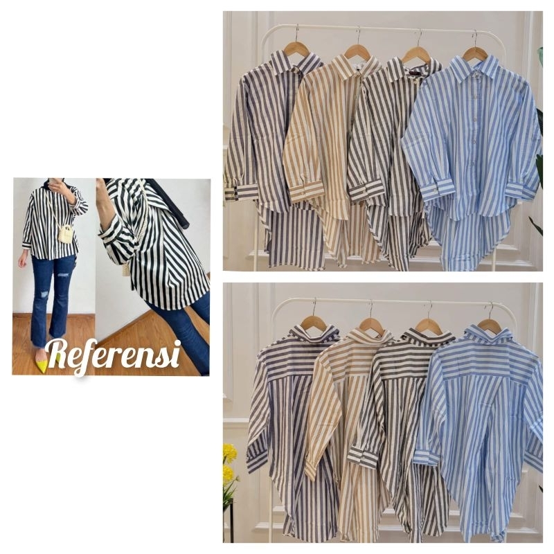 KEMEJA SALUR OVERSIZE / KEMEJA WANITA MOTIF SALUR / KEMEJA OVERSIZE / ATASAN WANITA PREMIUM