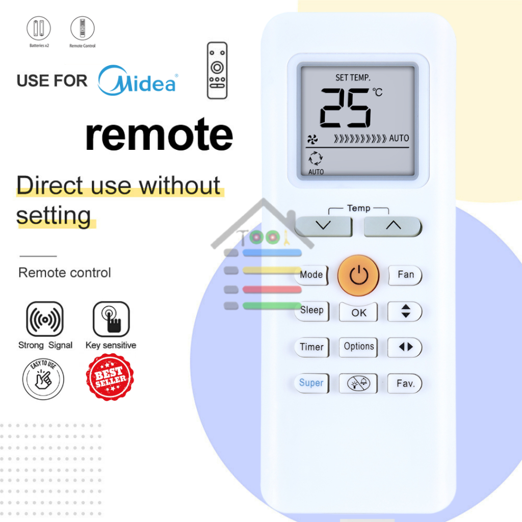 REMOTE AC MIDEA INVERTER LOW WATT STD 0.5 - 2 PK RG70A/BGEF