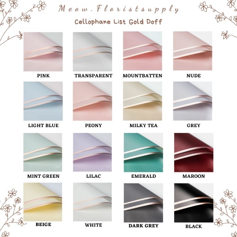 (PACK = 20 LEMBAR) Cellophane LIST GOLD DOFF Kertas Buket Bucket Bouquet Bunga Flower Wrapping Paper