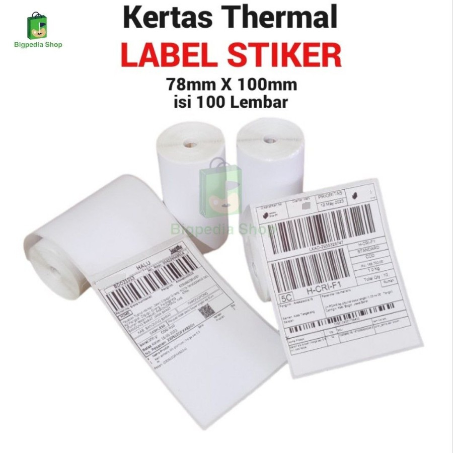 

Kertas Thermal STIKER LABEL 78mm X 100mm Isi 100 Lembar