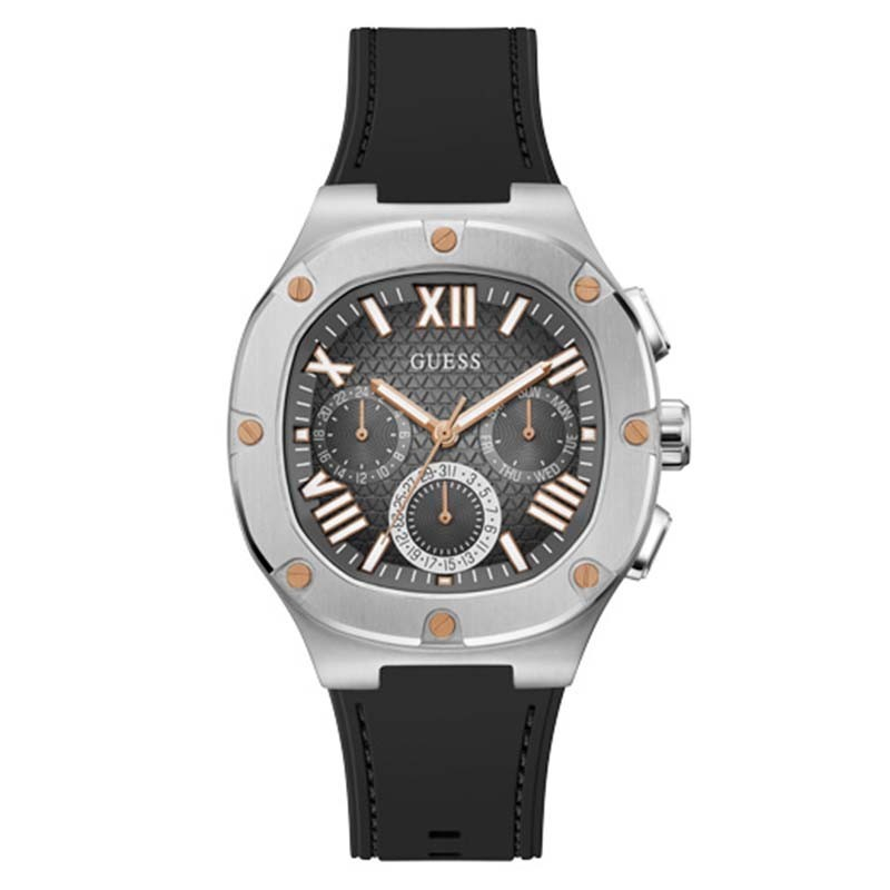 Guess GW0571G1 Jam Tangan Pria Rubber Black Silver Original
