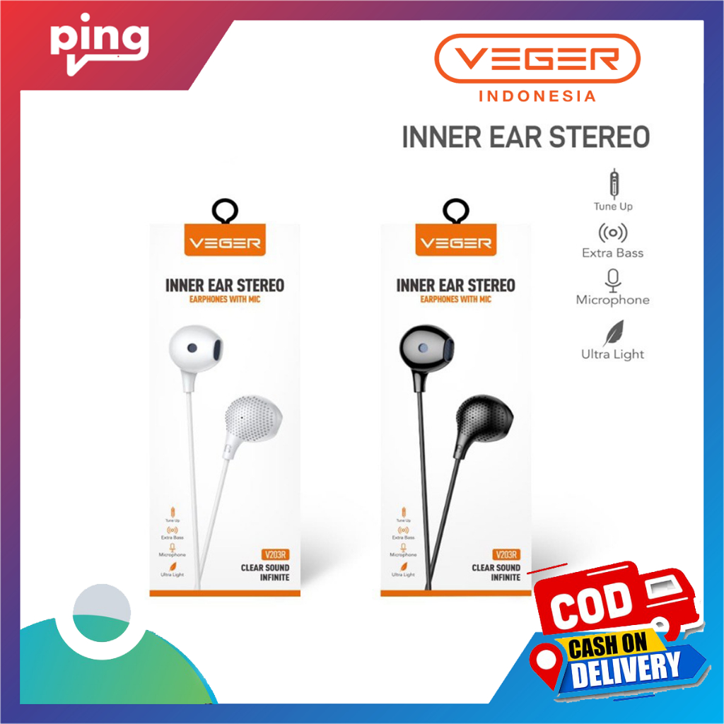 VEGER Wired Headset Extra Bass Inner Ear Stereo Earphone Cable With Microphone V203R