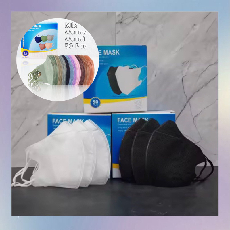Masker Duckbill 3ply isi 50 Masker Duckbill Hitam, Putih , Masker Duckbill Warna 50pcs