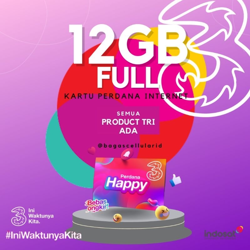 KARTU INTERNET 3 TRI 12GB FULL AREA KALSUL