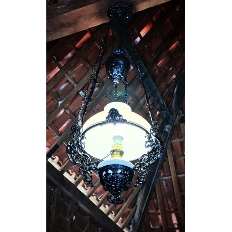 LAMPU GANTUNG ANTIK DIAMETER KAP KACA 35CM