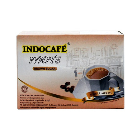 

Kopi MIx Instant INDOCAFE WHITE Brown Sugar Hazelnut Red Bean isi 5's Box