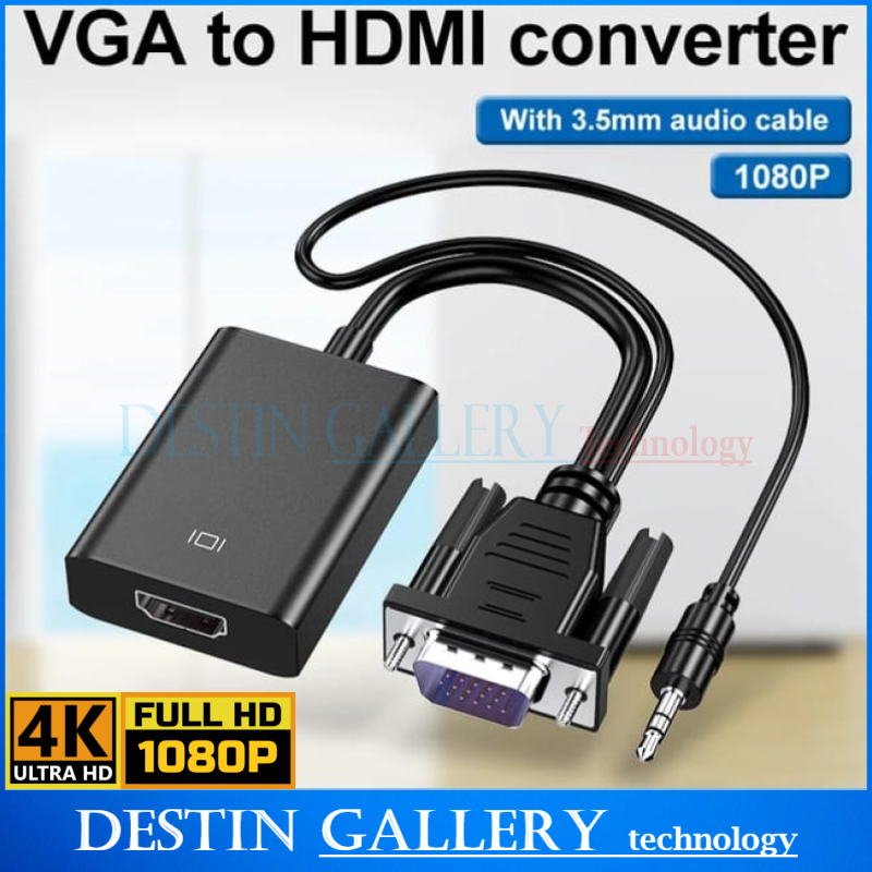 Adapter VGA Input TO HDMI Output With Audio HD1080P Untuk PC TV Laptop