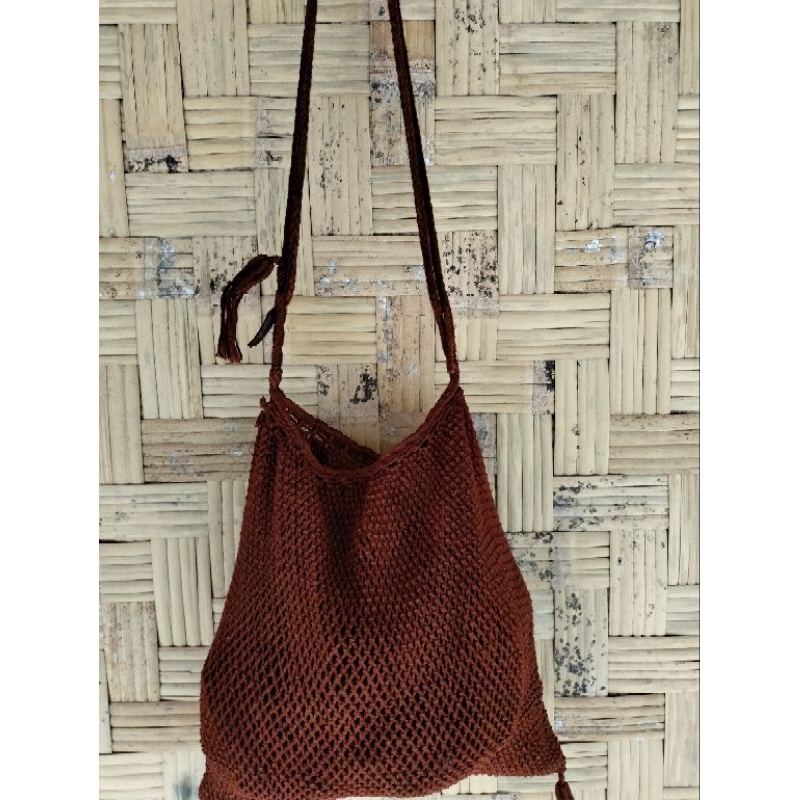 Tas koja baduy original bahan benang katun warna coklat pewrna alam  ukuran 30x28cm