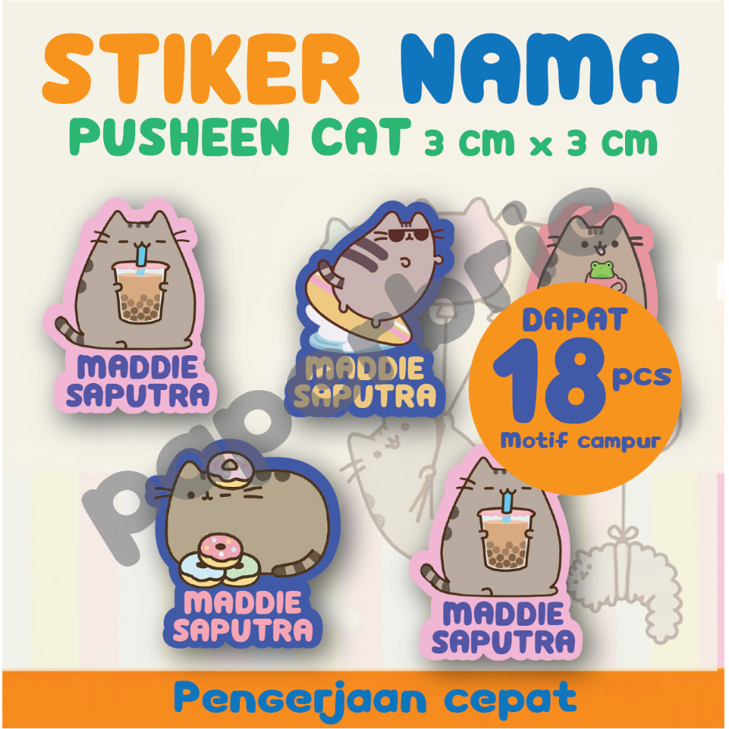 

stiker nama anak PUSHEEN CAT HOLLA 18pcs princess label buku nama anak label anak lucu sticker