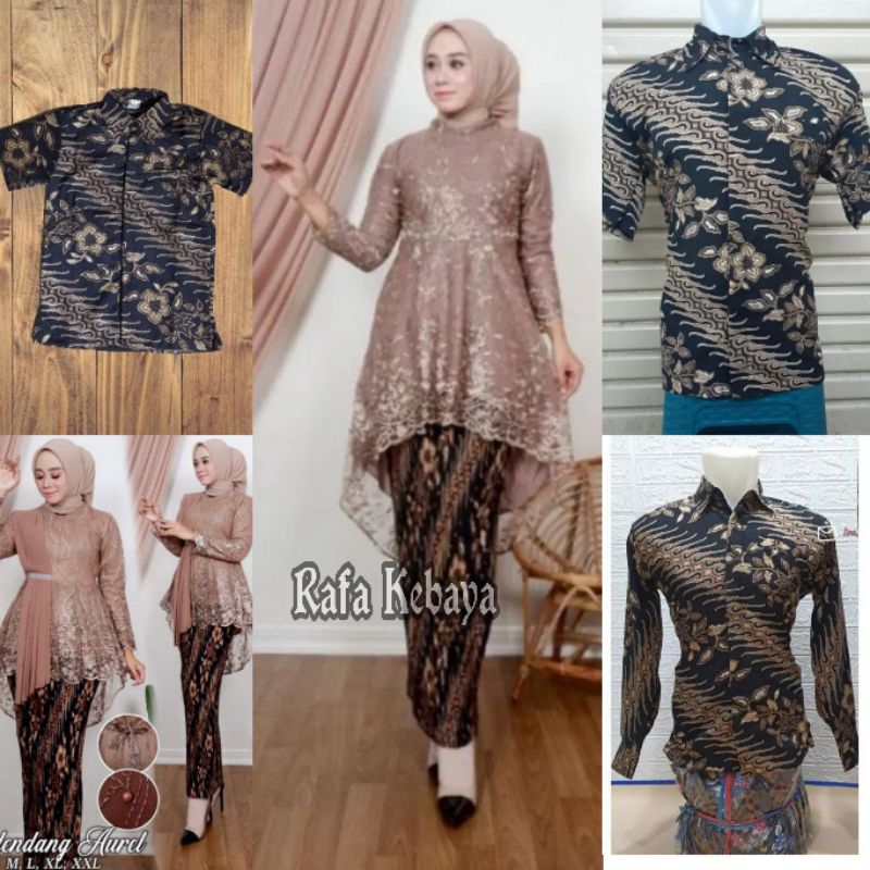 SET KEBAYA COUPLE LESTY MOCA / COUPLE KEBAYA SELENDANG/ BAJU BATIK COUPLE MOTIF KRISAN BLACK