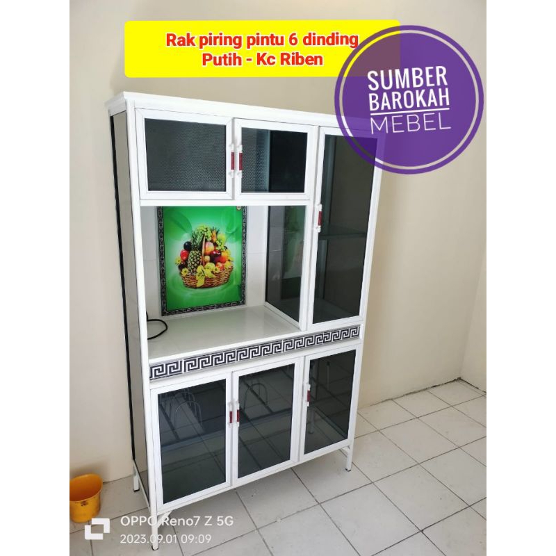 PROMO RAMADHAN Rak Piring Alumunium Kaca Pintu 6 Dinding (Hanya Semarang & sekitarnya)